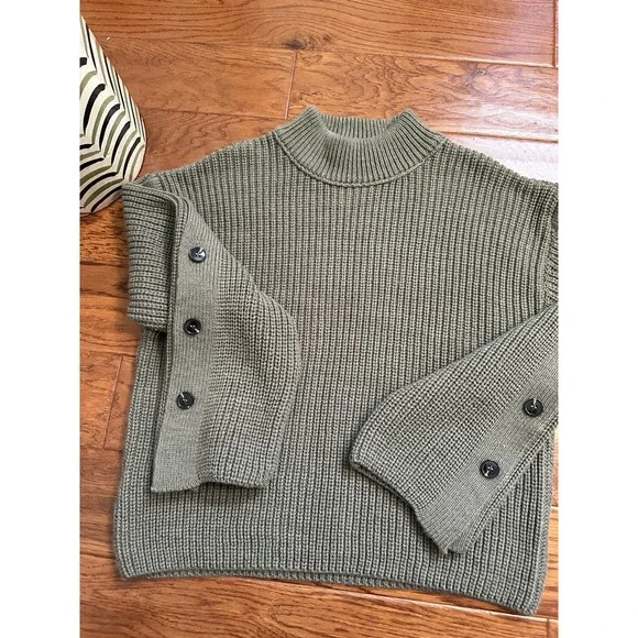 MNG Buttons Detail Knit Sweater Olive Green Khaki SIZE L - Picture 4 of 16